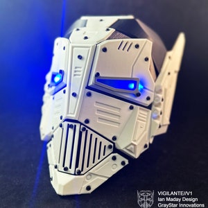 VIGILANTE // V1 Standard Edition &quot;White&quot; 3d Printed Cyber Armor Mask Helmet