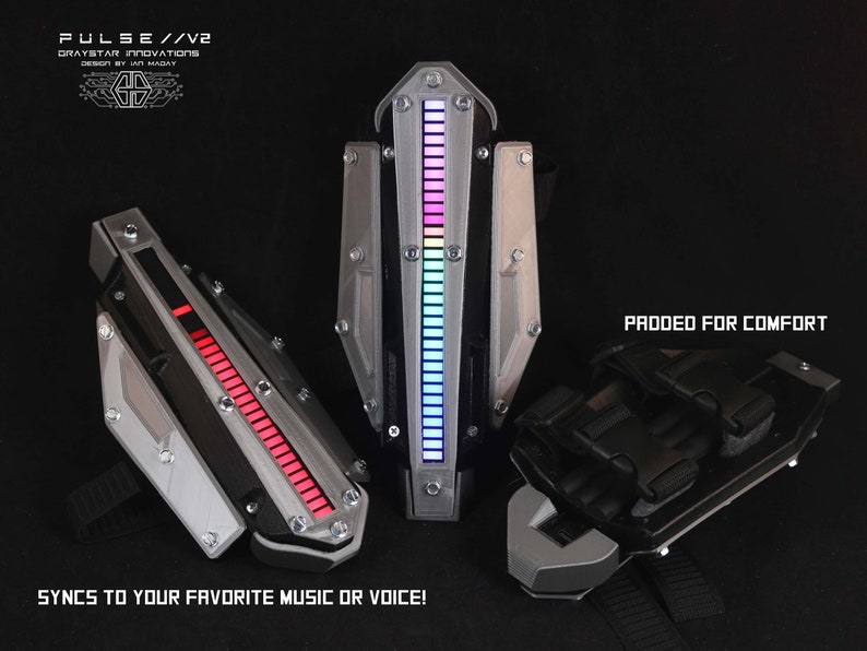 PULSE//V2:NANO Sound Reactive LED Cyberpunk Gauntlets Bracer Variant Choose Your Color image 2