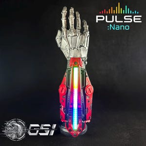 PULSE//V3:NANO Sound Reactive LED Cyberpunk Gauntlets (Bracer Variant) - Red