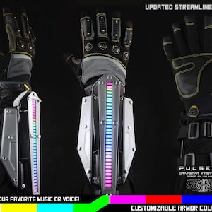 PULSE//V2:NANO Sound Reactive LED Cyberpunk Gauntlets Bracer Variant Choose Your Color image 1