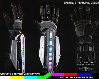 PULSE//V2:NANO Sound Reactive LED Cyberpunk Gauntlets (Bracer Variant) - Choose Your Color!