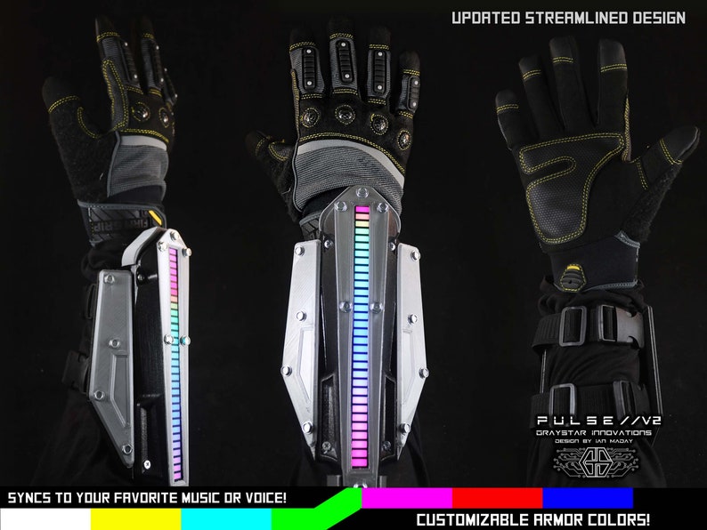 PULSE//V2:NANO Sound Reactive LED Cyberpunk Gauntlets Bracer Variant Choose Your Color image 1