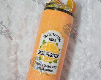 30 onzas Vaso/Soy bastante hábil con un destornillador/Acero inoxidable/Adorno de hielo y rodaja de naranja