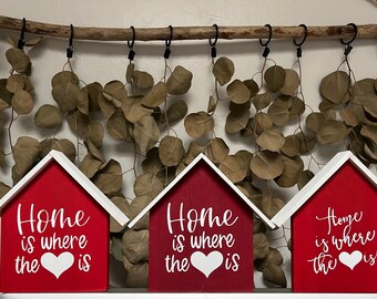 Handmade Wooden House Shaped Shelf Decor “Home Is Where The Heart Is” / Home Decor / Shelf Decor / Tiered Tray Decor / Valentine’s Day Decor