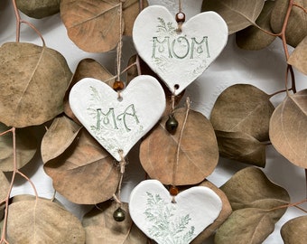 Clay Heart with Fern Stamp Ornament Wall Art / Heart Ornament / Heart Wall Art / Mother’s Day Gift / Mom / Ma / Handmade / Gift for Mom