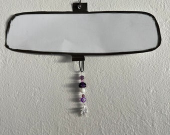 Rear View Mirror Decor with Purple Evil Eye Bead, Purple Mushroom and Marijuana Weed Leaf Charm / Car Charm / Car Decor / Car Accessories