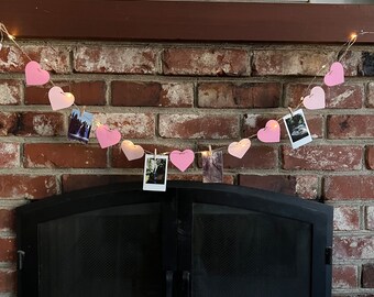 Heart Garland with Attachable Polaroid Photo Clips / Valentine’s Day Decor / Hanging Heart Garland / Hanging Heart Decor