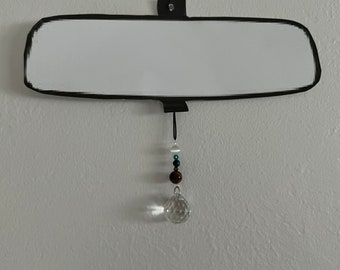 Rear View Mirror Decor with Assorted Tiger Eye Beads and a Crystal Ball / Car Charm / Car Decor / Car Accessories