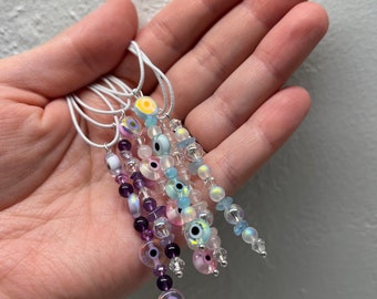BUNDLE PACK OF 2 Rear View Mirror Decor with Holographic Evil Eye Beads / Car Charm / Car Decor / Car Accessories