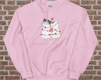 Cuddling Cats Valentine's Day Unisex Sweatshirt / Valentine's Day Gifts for Cat Lover