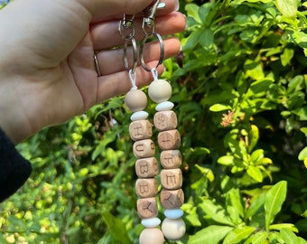 Silicone and Wooden Letter Beaded Word Keychain with Clip / Hubby and Wifey Set