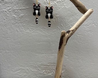 Stainless Steel Golden Earrings with Black And White Cat Charm / Trending Earrings / Cat Lover Earrings / Cat Mom Earrings / Cat Earrings