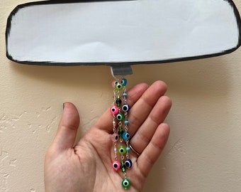 Rear View Mirror Decor with Dangling Deep Colorful Evil Eye Beads and Matching Crystal/Seed Beads / Car Charm / Car Decor / Car Accessories