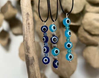Rear View Mirror Decor; Deep Blues Evil Eye Bundle / Car Charm / Car Decor / Car Accessories / Evil Eye Protection Pack / Evil Eye Car Charm