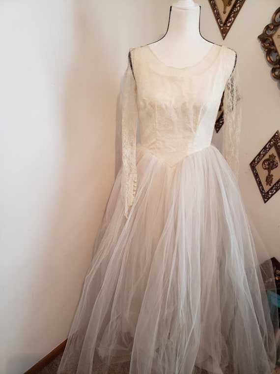 Vintage 1950 S Lace Tulle Wedding Dress Lace Wedding Etsy