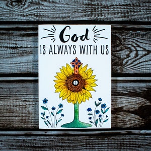 Dieu est toujours avec nous - 3.5x5 carte de vœux - tournesol - monstrance - adoration