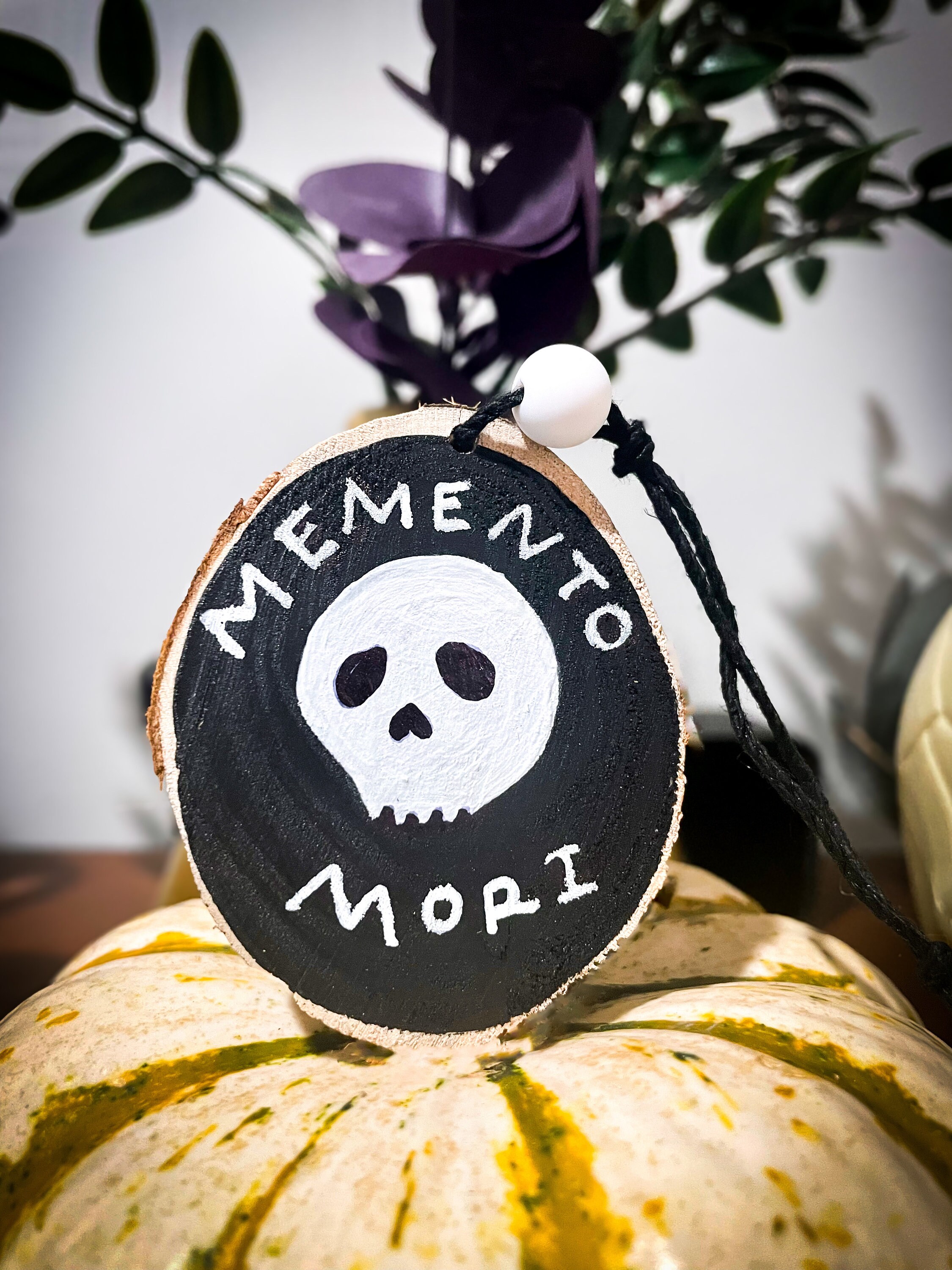 Memento Mori - Wood Slice Ornament - Catholic Halloween Decor - Skull ...