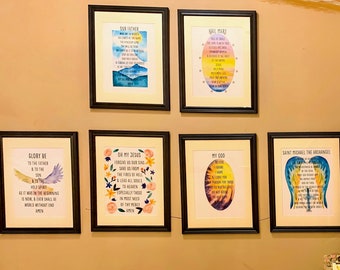 Prayer Poster Combo - Our Father - Hail Mary - Glory Be - Fatima Prayer - Saint Michael - I Believe, I Adore, & I Love