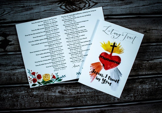 Litany of Trust - Prayer Card - Jesus I Trust in You - Divine Mercy - Sacred Heart