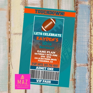 Dolphins - Football themed Birthday Invitations - DIGITAL PRINT