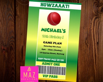 Cricket themed Birthday Invitation - Australian Team Colours