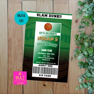 Boston Celtics - Basketball NBA themed Birthday Invitations - DIGITAL PRINT