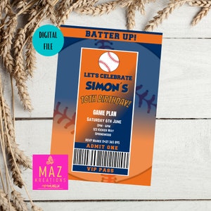 Astros - Baseball themed Birthday Invitations - DIGITAL PRINT