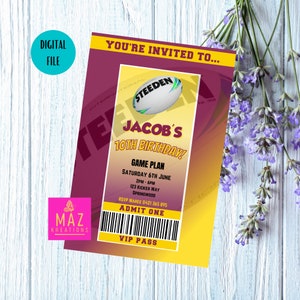 Brisbane Broncos - NRL themed Birthday Invitations - DIGITAL PRINT