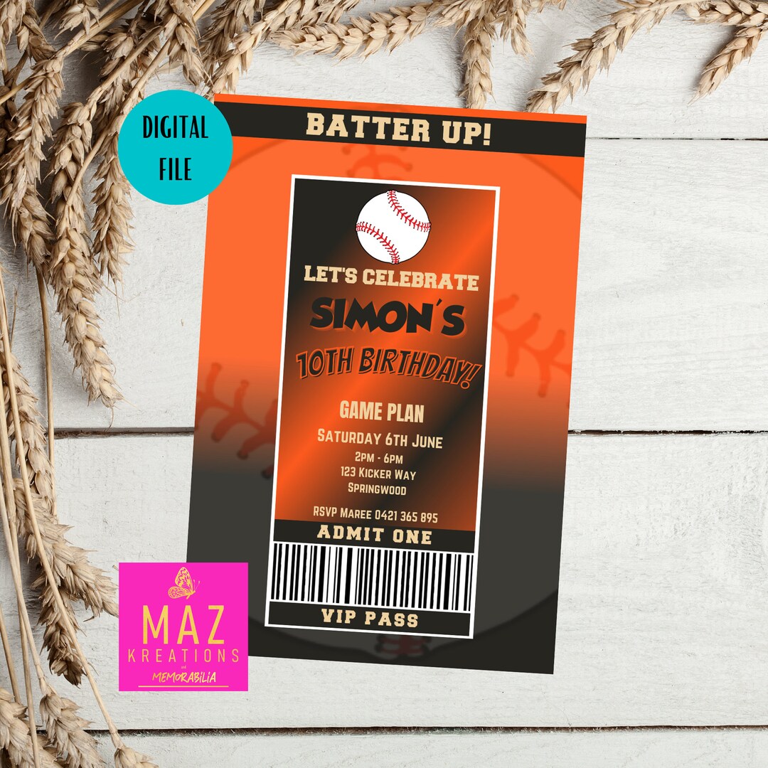 Giants - Baseball Themed Birthday Invitations - DIGITAL PRINT - Etsy