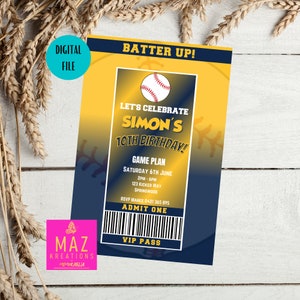 Brewers - Baseball themed Birthday Invitations - DIGITAL PRINT