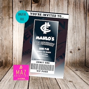Carlton Football Club - AFL themed Birthday Invitation - DIGITAL PRINT