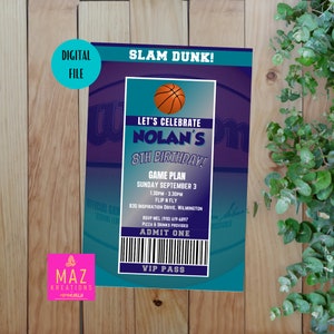 Charlotte Hornets - Basketball NBA themed Birthday Invitations - DIGITAL PRINT