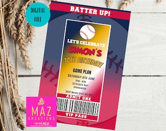 Braves - Baseball themed Birthday Invitations - DIGITAL PRINT