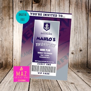 Fremantle Dockers - AFL themed Birthday Invitation - DIGITAL PRINT