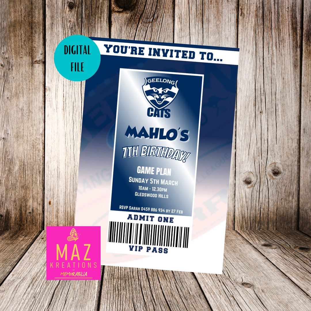 Geelong Cats AFL Themed Birthday Invitation DIGITAL PRINT Etsy
