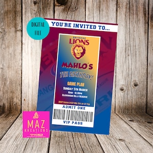 Brisbane Lions - AFL themed Birthday Invitation - DIGITAL PRINT
