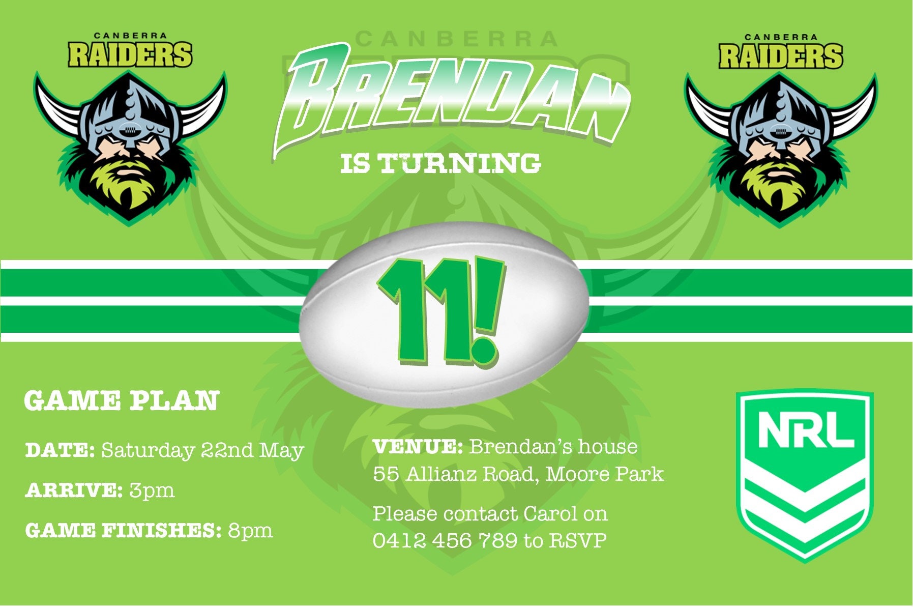 Canberra Raiders NRL themed Birthday Invitations DIGITAL Etsy