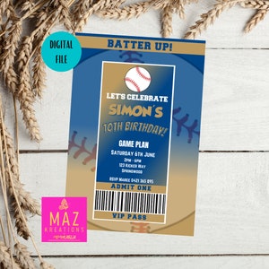 Royals - Baseball themed Birthday Invitations - DIGITAL PRINT