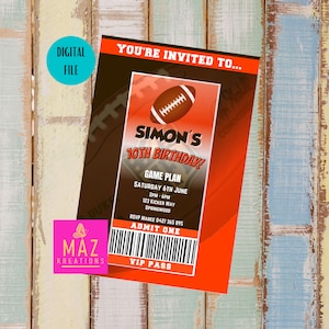 Browns - Football themed Birthday Invitations - DIGITAL PRINT