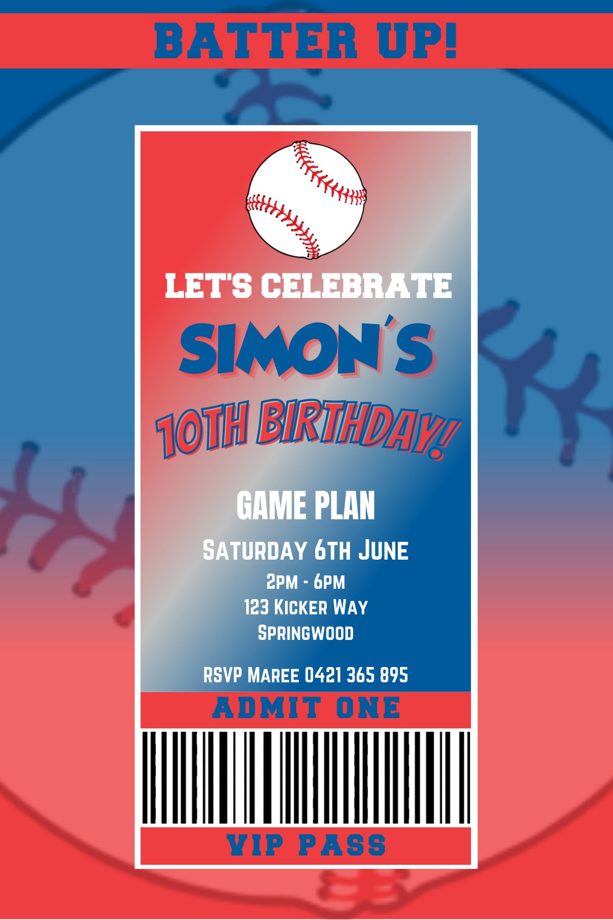 Dodgers Baseball Themed Birthday Invitations DIGITAL PRINT - Etsy