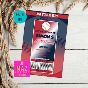 Red Sox - Baseball themed Birthday Invitations - DIGITAL PRINT