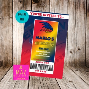Adelaide Crows - AFL themed Birthday Invitation - DIGITAL PRINT