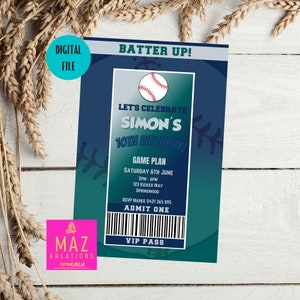 Mariners - Baseball themed Birthday Invitations - DIGITAL PRINT