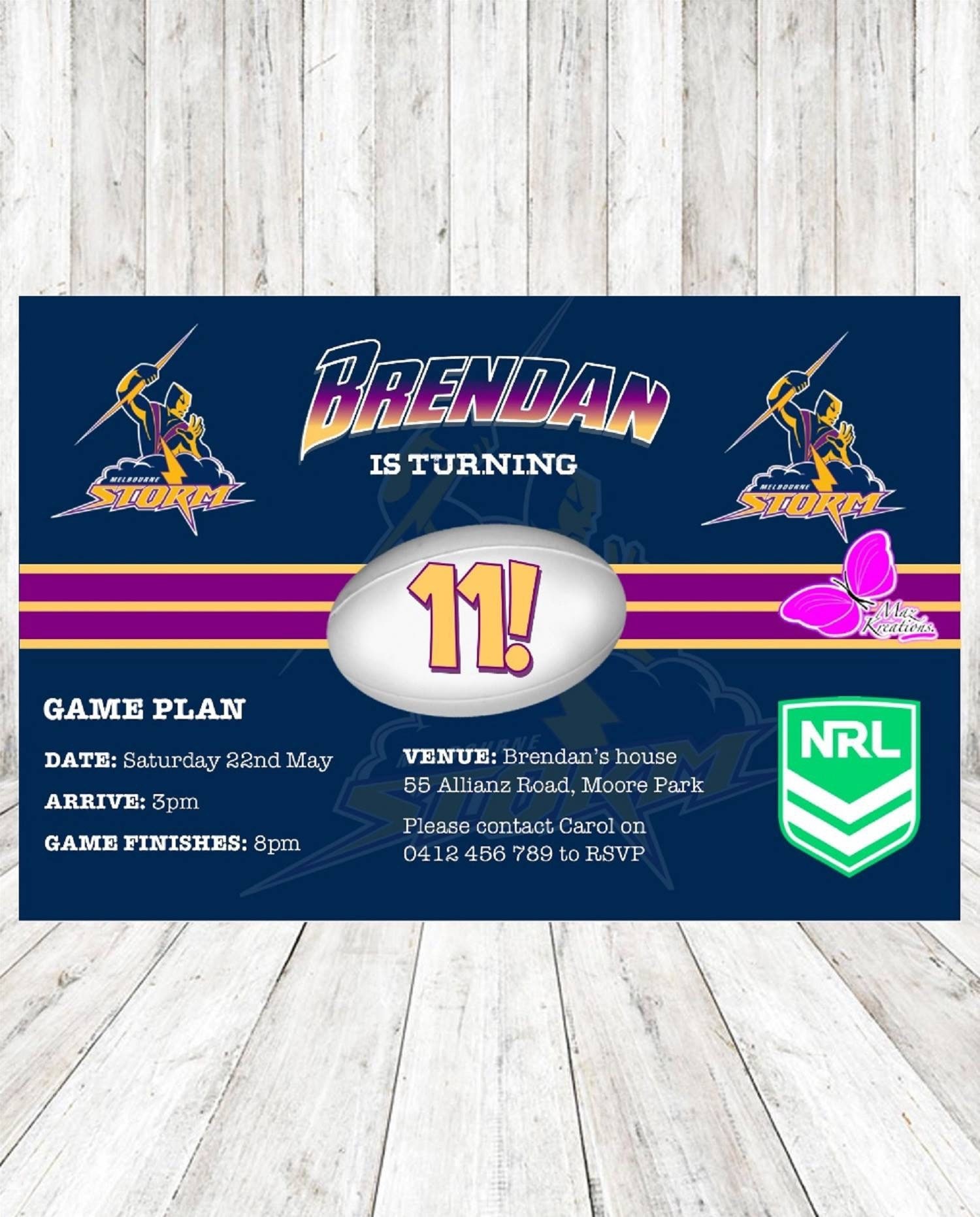 Melbourne Storm NRL themed Birthday Invitations DIGITAL | Etsy