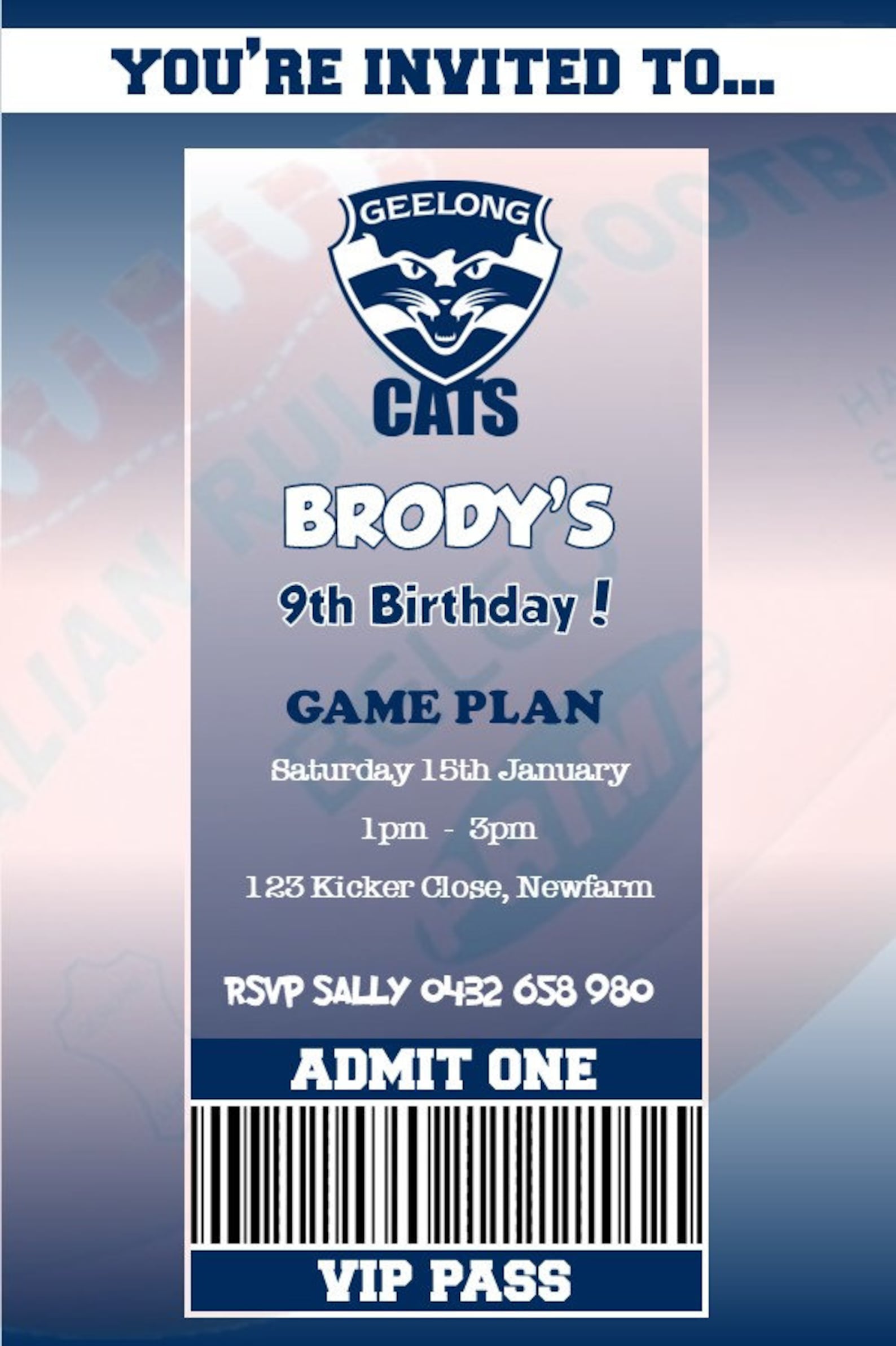 Geelong Cats AFL Themed Birthday Invitation DIGITAL PRINT Etsy