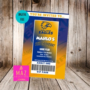 West Coast Eagles - AFL themed Birthday Invitation - DIGITAL PRINT