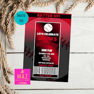 Reds - Baseball themed Birthday Invitations - DIGITAL PRINT