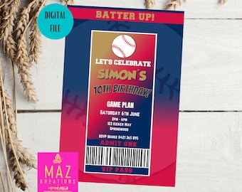 Twins - Baseball themed Birthday Invitations - DIGITAL PRINT