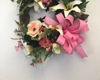 Mother’s Day ideas, Spring floral, spring wreath, Easter wreath, lily wreath, Easter lily wreath, porch decor, front door decor