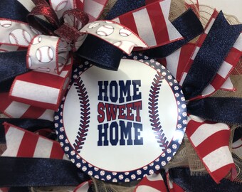 Baseball wreath, patriotic wreath, red white and blue, baseball decor, front door wreath, porch decor, front door decor, home sweet home